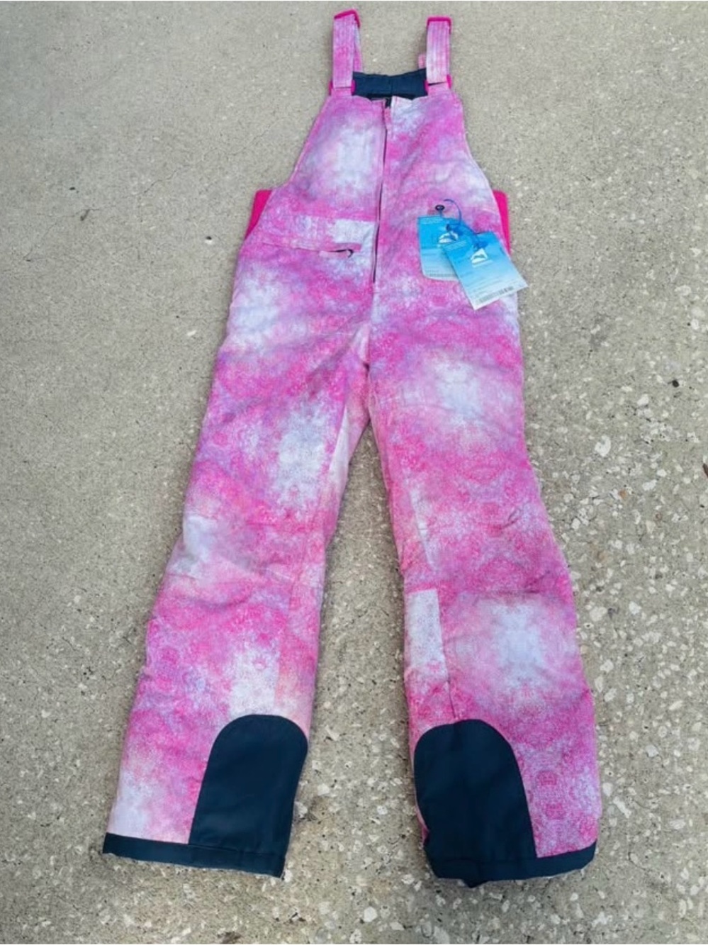 Arctix Pink Tie-Dye Kids Snow Bib Overalls with Black Lining